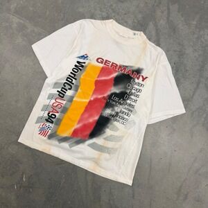 90s Mens Apex One World Cup USA 94 Germany Soccer T-Shirt Vintage White M